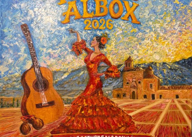 Cartel de la Feria de Albox 2026, con una bailaora y el Santuario del Saliente