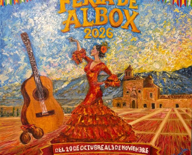 Cartel de la Feria de Albox 2026, con una bailaora y el Santuario del Saliente