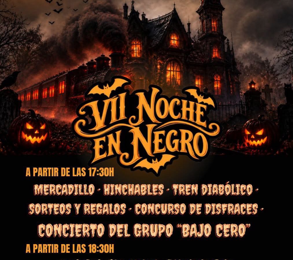Cartel de la VII Noche en Negro de Tíjola, con una casa encantada y calabazas