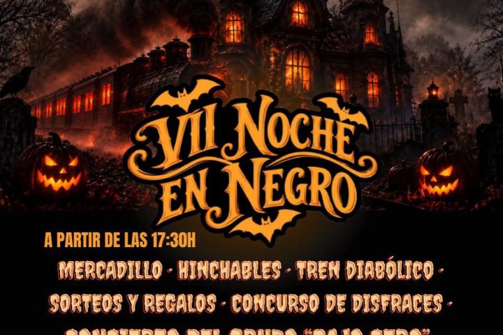 Cartel de la VII Noche en Negro de Tíjola, con una casa encantada y calabazas